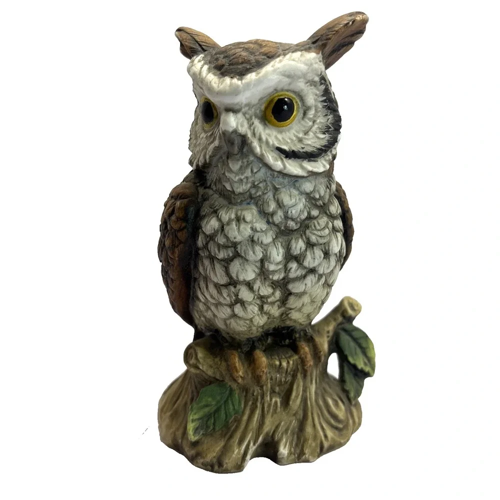 Vtg Ardco Brown‎ And White Owl on Tree Stump  Figurine C-3213 Made in Taiwan